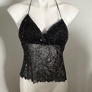 Wet Seal Black Beaded Halter Camisole